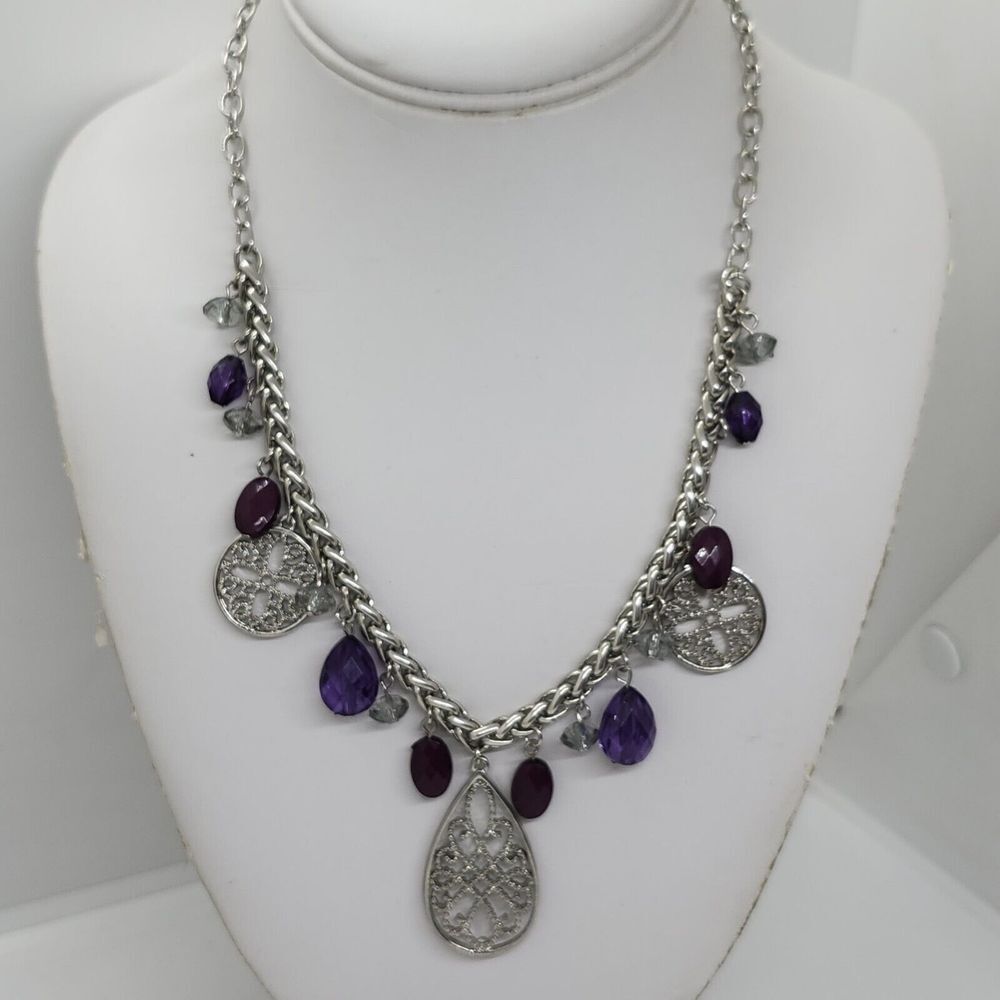 Avenue Silver Tone Purple Bead Necklace
